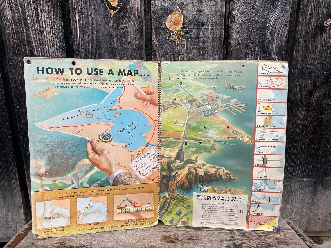 Vintage Hammonds Clear Relief Map -- Large Map -- Vintage School Map ...