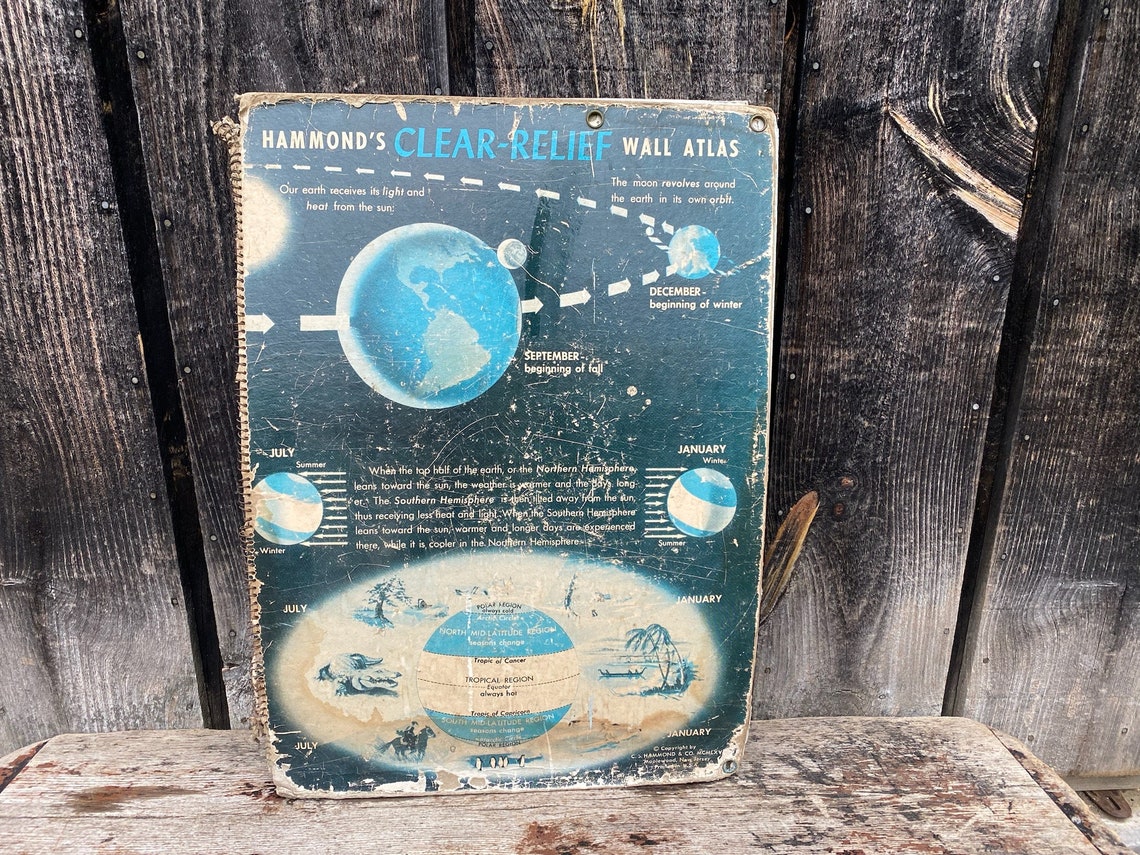 Vintage Hammonds Clear Relief Map -- Large Map -- Vintage School Map ...