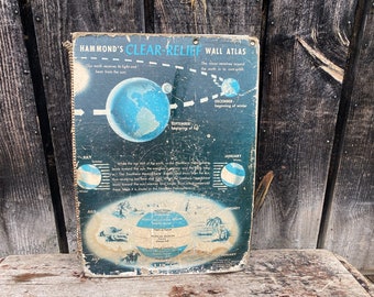 Vintage Hammonds Clear Relief Map -- Large Map -- Vintage School Map -- Vintage Wall Map -- Large Wall Atlas -- 1960s School Map