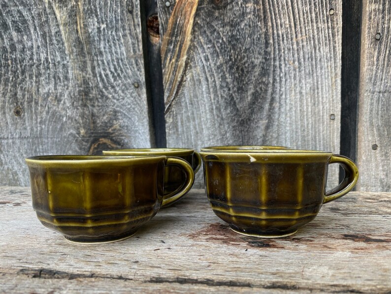 Vintage Mugs 1970s Mugs Set of 4 1970s Mugs 1970s Mug Set Pflatzgraff Mugs Pfaltzgraff Pottery Dark Green Mugs 1970s Mugs image 5