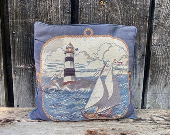 Nautical Pillow -- Vintage Nautical Pillow -- Nautical Decor -- Sailboat Pillow -- Sailboat Vintage Pillow -- Vintage Boat Pillow -- Pillow