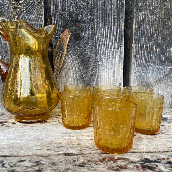 1970s Pitcher and Glassware Set - 1970s Glassware - Vintage Glassware - Glassware Vintage — Orange Glassware - 1970s Glass Set