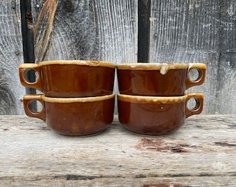 Maple Leaf Stoneware — Vintage Soup Mug - Stoneware Soup Mug - Vintage Mug Soup Cups — Set of Soup Cups - Stoneware Mugs - Vintage Soup Cups