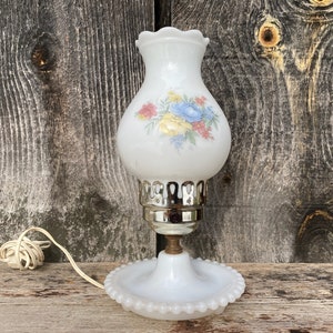 Floral Milk Glass Lamp Milk Glass Lamp Small Milk Glass Lamp Jewelry Tray Lamp Small Bedside Table Lamp Milk Glass Lamp image 1