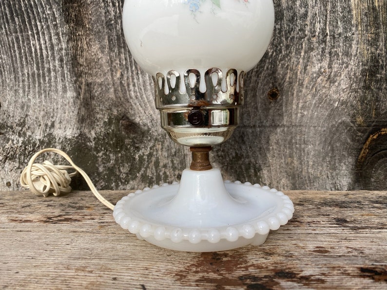 Floral Milk Glass Lamp Milk Glass Lamp Small Milk Glass Lamp Jewelry Tray Lamp Small Bedside Table Lamp Milk Glass Lamp image 8