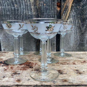 Coupe Glassware -- Coupe Glasses -- Vintage Coupe Glasses -- Silver Rimmed Coupe Glasses -- Fall Glasses -- Set of 6 Glassware -- Coupe