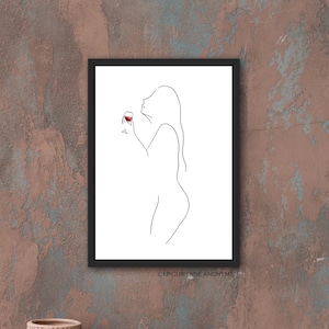 The Kiss of the Epicurean - Illustration of wine and woman.