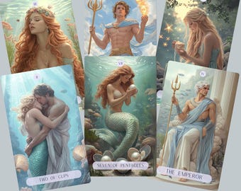 Tarot de la Sirena (Baraja Imprimible): Oráculo del Océano de 78 Cartas con Guía