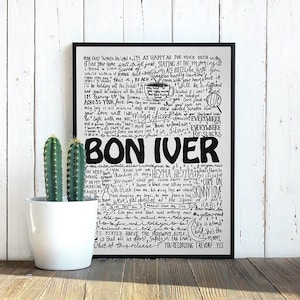 Bon Iver lyrics artwork print | Wall art decor | Home decor | Poster print