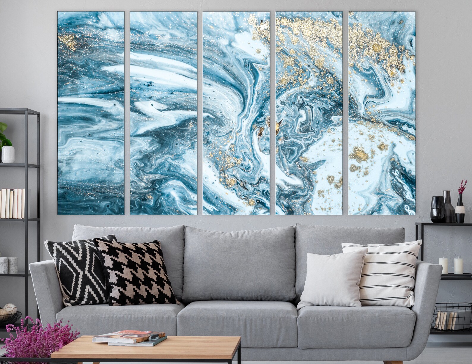 Blue Marble Wall Decor Abstract Print Marble Large Canvas Etsy