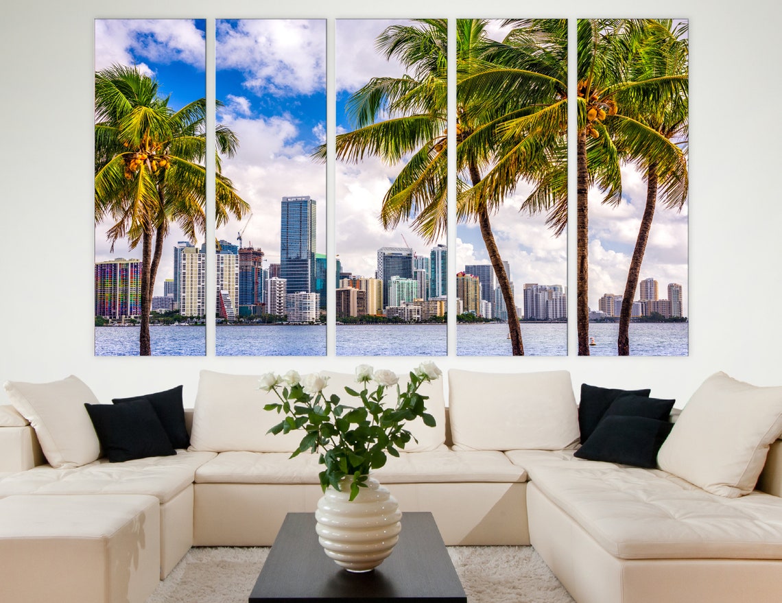 Miami Skyline Large Wall Art Miami Stylish Wall Decor Miami Etsy
