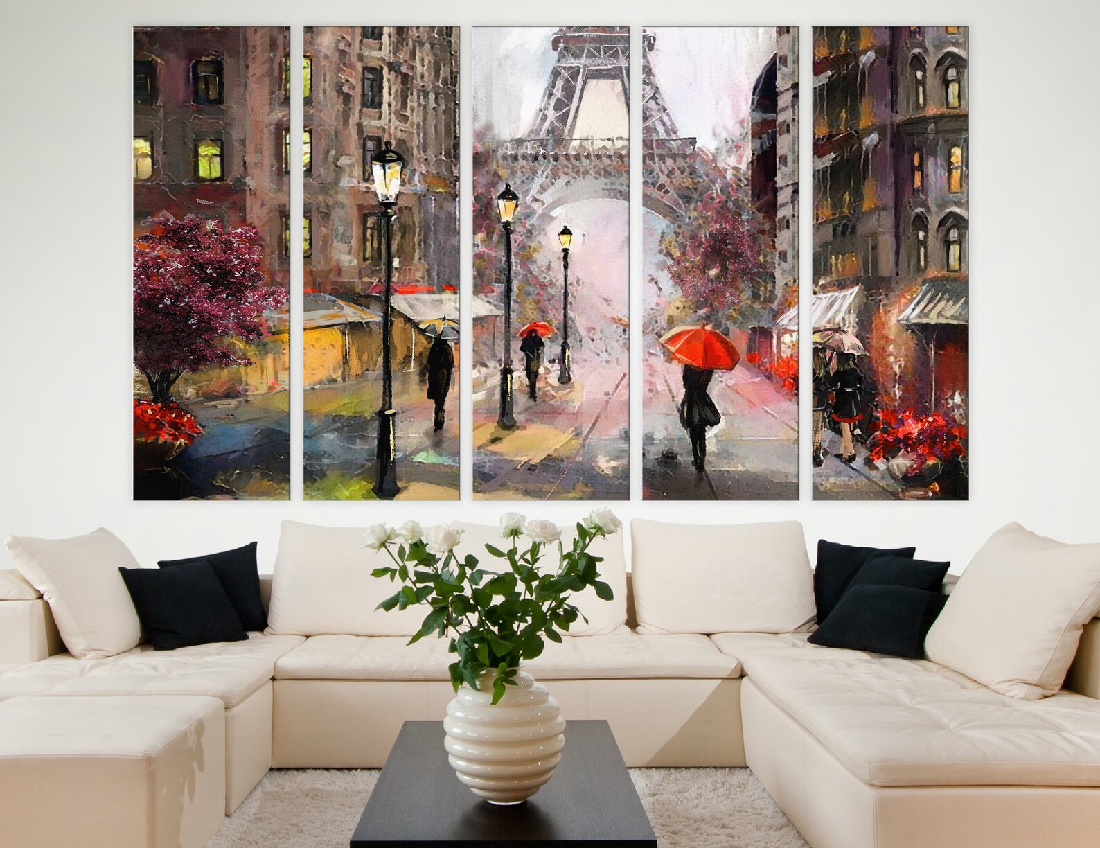Red Umbrella Paris Street CANVAS WALL ART Picture Print Etsy