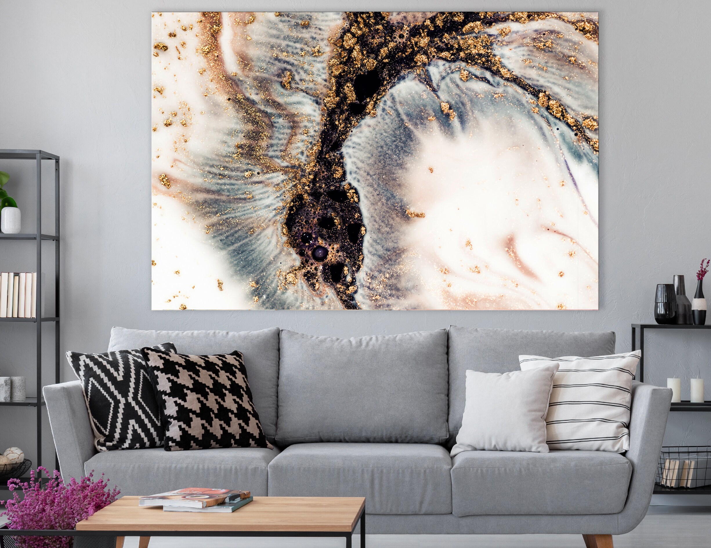 Black and gold marble wall art set Grey marble wall art Etsy