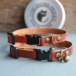 Sachel Tan - Walpier Buttero Premium Leather Cat Collar, Soft Leather Collar, Safety Cat Collar Breakaway, Kitten Collar, Custom Cat Collar