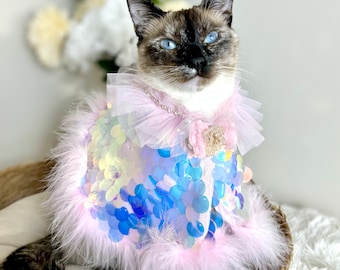 KEIKO's MERMAID WHIMSICAL Cape - cat costume, dog outfit, gatsby cape, dog cape, cat cape, laser sequins cape,  dog costume, mermaid cape