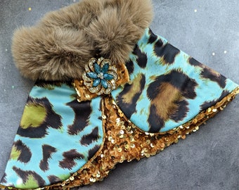 WILD WINTER Reversible Cape- cat costume, dog outfit, gatsby cape, dog cape, cat cape, royal cape, sequins cape, dog costume, caramel cape