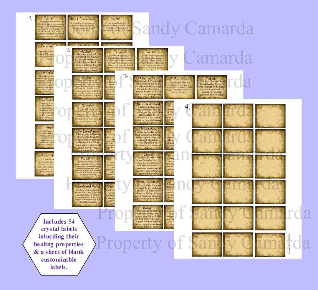 CRYSTAL LABELS With Healing Properties for Spiritual Practices and ...