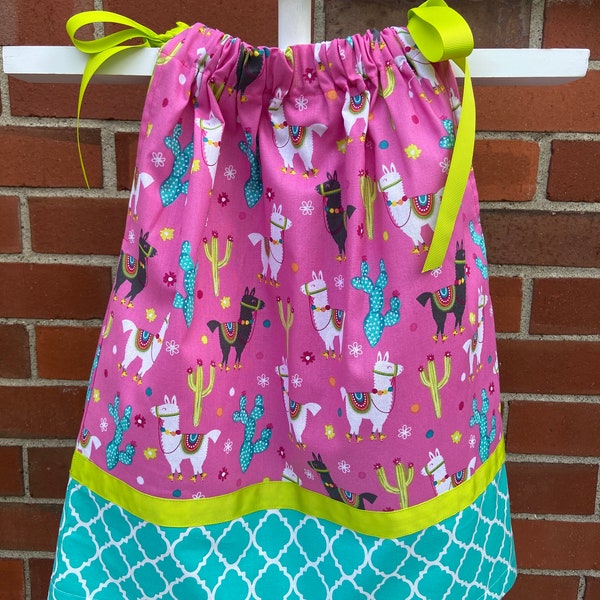 Llama Pillowcase Dress, Pillowcase Dress, Free Bow, Birthday Gift, Sundress, Beach Dress, Matching Hairbow, Boutique Dress, Summer, llama