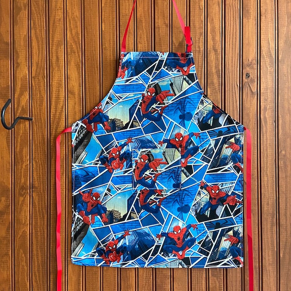 Superhero Apron, Birthday Gift, Christmas Gift, Child Apron, Play Apron, Boy Apron, Spider Apron, Comic Character Apron, Stocking Stuffer