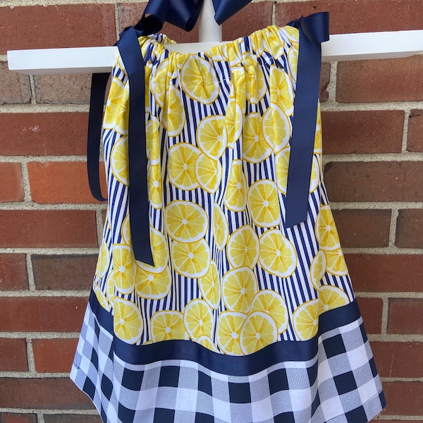 Lemon Pillowcase Dress, Pillowcase Dress, Free Bow, Birthday Gift, Sundress, Beach Dress, Matching Hairbow, Boutique Dress, Summer Dress