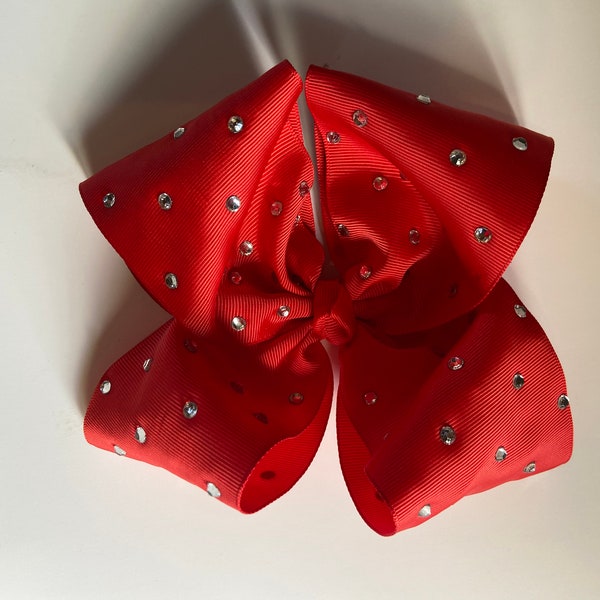 Red Bow, Red Rhinestone Bow, Rhinestone Bow, Large Hair Bow, Classic Boutique Bow, Toddler Bow, Baby Bow, Hair Clips, Girls Bows, 6"