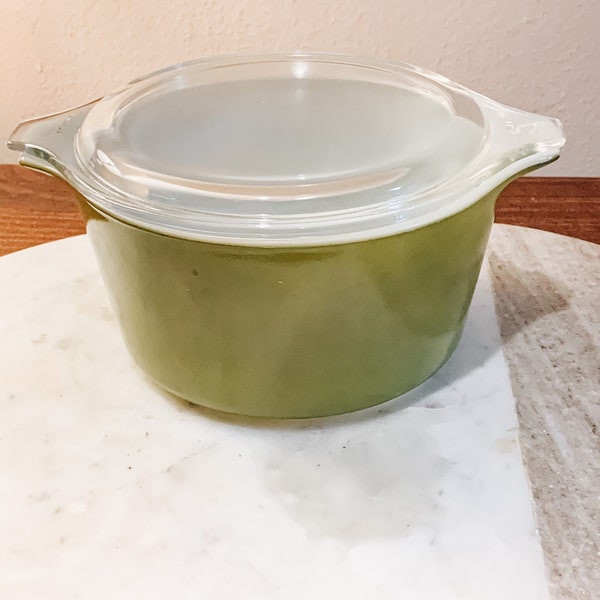 Vintage Olive Green Pyrex 473 1 Quart Casserole Dish with Lid