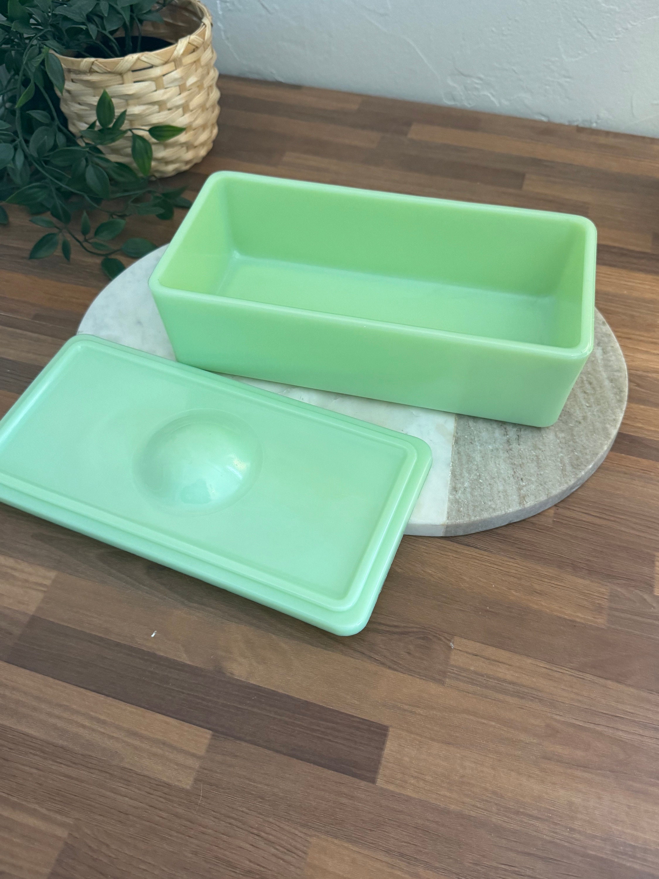 Vintage Jadeite Refrigerator Dish W/ Lid Jeanette Green Rare Ceramic ...