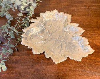Vintage Silver Strawberry Leaf Serving Dish- Crescent Silverware Mfg Sliverplate Footed Berries Leaf w/ Strawberries Dish 711
