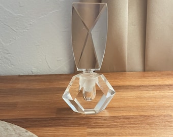 Vintage Cut Crystal Perfume Bottle 1940s Art Deco I.W. RICE & Co Handcut in Japan Gift Vanity Clear Geometric Art Glass Cologne