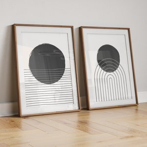 Set of 2 Prints - Abstract Shapes Line Drawing Wall Poster Prints - Home Decor Trend Accessories - Neutral Wall Prints Neutral Home Decor