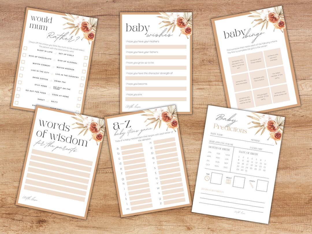 6 X Printable Baby Shower Games Bundle DIY Baby Shower Party - Etsy