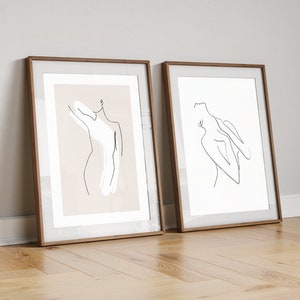 Set of 2 Neutral Prints - Abstract Line Drawing - Beige Neutral Brown - Wall Poster Prints - Home Decor - A3 - A4