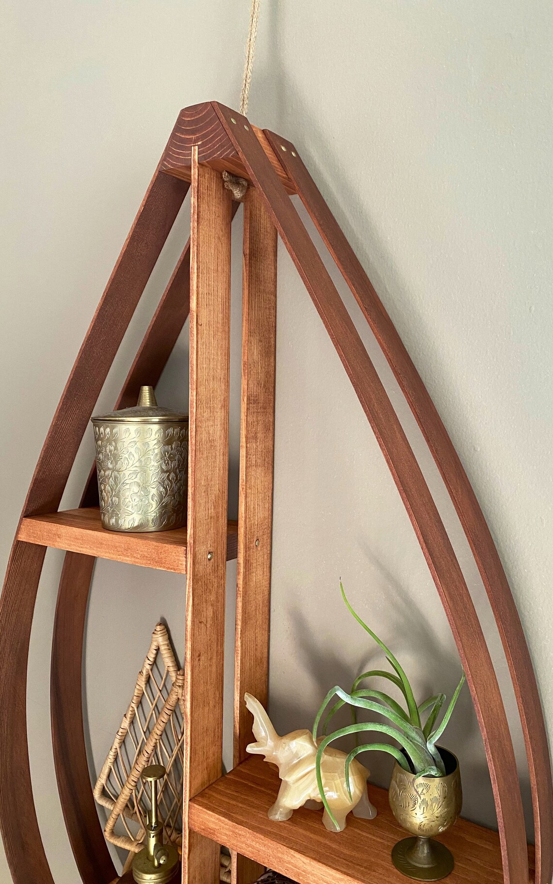 Teardrop Hanging Shelf Large Wood Shelf Wall Hanging Mid Etsy