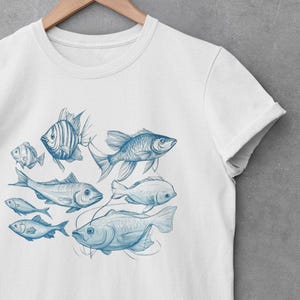 Fisch T-Shirt - Vintage Barsch Angeln T-Shirt, Retro Fischer Shirt, Ozean Geschenk, Natur Geschenk für Sie und Ihn