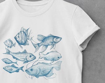 Camiseta de pescado: camiseta vintage de pesca de lubina, camiseta retro de pescador, regalo del océano, regalo para actividades al aire libre para él y para ella.