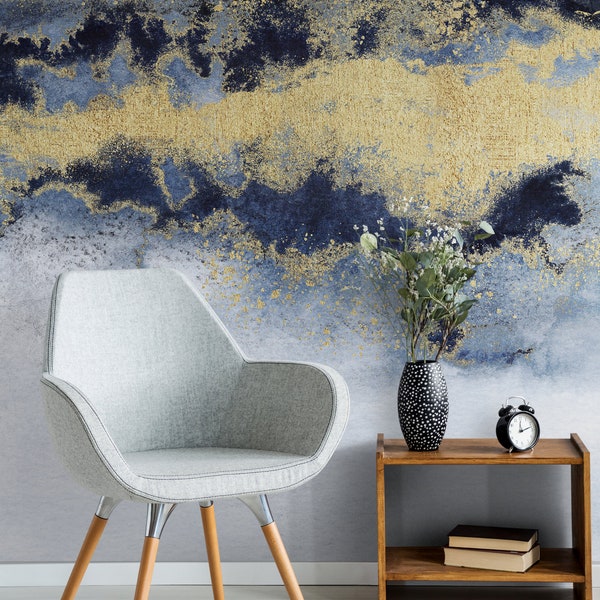 Dark Blue and Gold Wallpaper Etsy UK