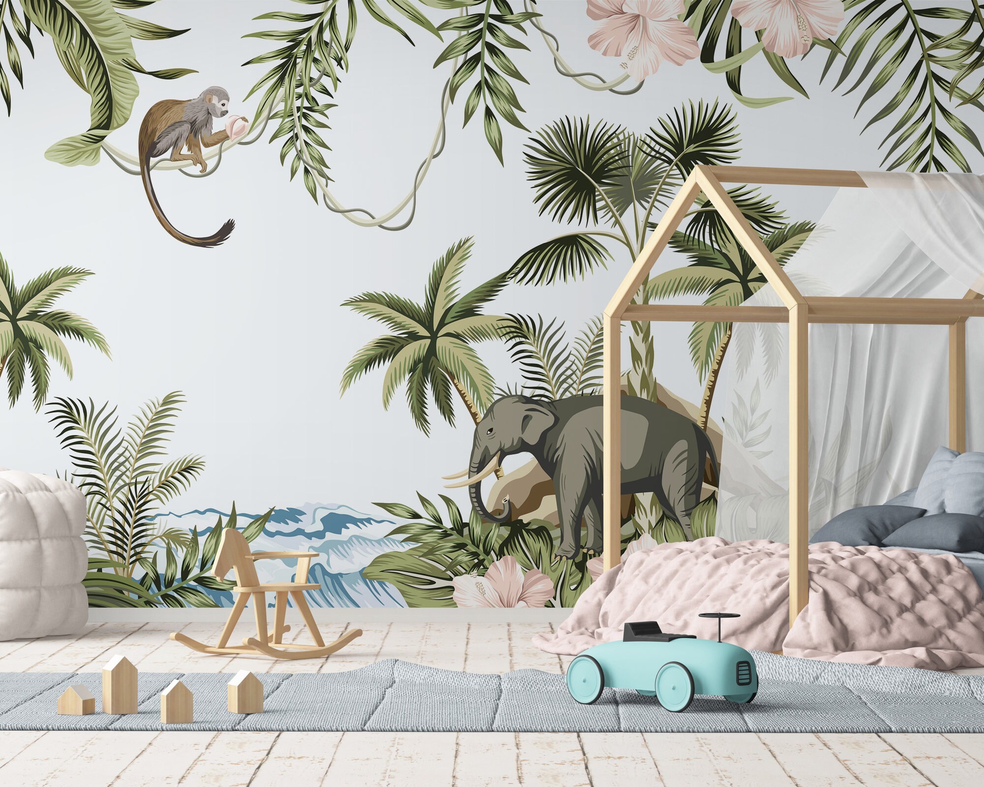 Jungle Wall Mural Elephant Wallpaper Pre Paste Wallpaper Etsy UK