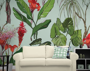 Botanical Wallpaper, Leaf Wallpaper, Tropical Wallpaper, Pre Paste Wallpaper, Removable Wallpaper