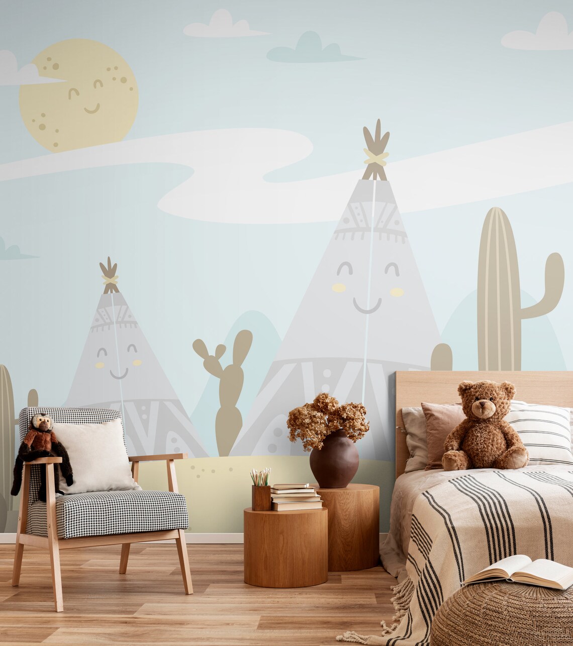 Native American Smiling Teepee Wallpaper Cactus Wallpaper - Etsy UK
