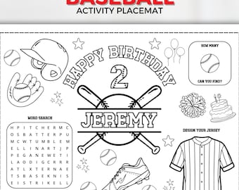 Baseball Birthday Custom Coloring Page, Rookie of the year coloring pages, Fun Printable Activity Placemat, Fun Party Coloring Sheet