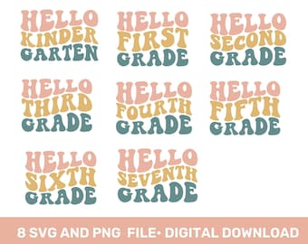 Retro Back To School Svg Png Bundle, Hello School SVG Bundle, tshirt svg pour enfants, enseignant svg, svg rétro 1er jour d'école, téléchargement numérique
