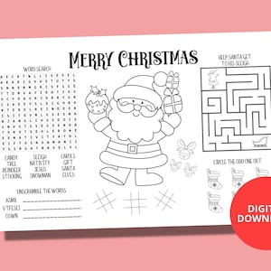 Printable Christmas Activity Placemat - Christmas Activity Sheet | Christmas Party Printable | Instant Download