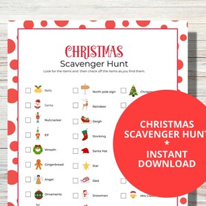 Christmas Scavenger Hunt Printable Game for the Family, Printable Kids Christmas Activity, Christmas Treasure Hunt, PDF, Instant Download