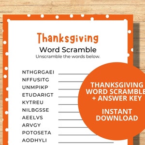 Thanksgiving Word Scramble | Printable Game for Thanksgiving | Fun Thanksgiving word games | Word Search | PDF, JPG | Digital Download
