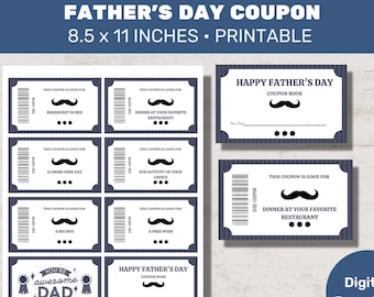 Coupons pour la fête des Pères, Cadeau pour papa, Livre de coupons imprimable pour papa, Cadeau personnalisé pour papa, Livre de coupons pour lui | Téléchargement instantané