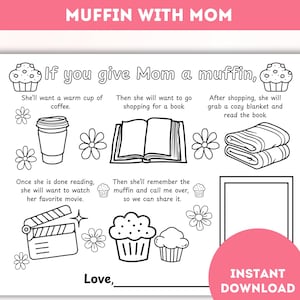 Actividades de muffins con mamá, mantel individual para el Día de la Madre, ideas de manualidades imprimibles para niños, imprimibles divertidos para el Día de la Madre, ideas para divertirse en familia