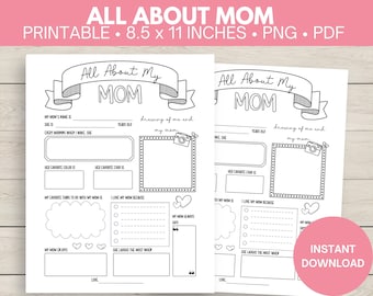 All About My Mom - Printable Mother's Day Questionnaire | Questions About Mum | Gift for Mom | Reasons I love you | Instant Download