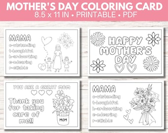 Cartão para colorir do Dia das Mães para imprimir | Atividade para imprimir para o Dia das Mães | Modelo de cartão para colorir | Cartão de 21,5 x 28 cm | Download digital