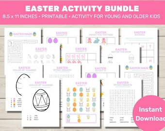 Printable Easter Activity Bundle | Easter Games and Activities for kids | Classroom Worksheets | 20 Page Activity Book | Digital Download