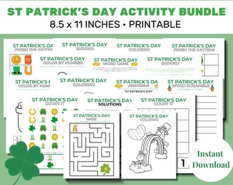 St. Patrick's Day Printable Game and Activity Bundle - 18 St. Paddys Day Family Games and Activities | 8.5 x 11 in file | Digital Download